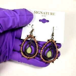 Signature NYC Old Gold-tone Colorful Double Hoops Drop Dangle Earrings for Women